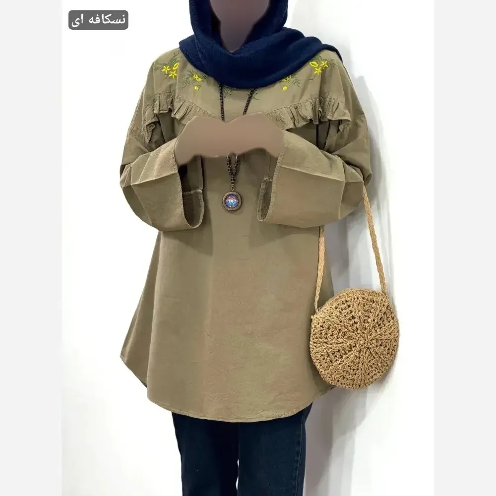مانتو الیاف لینن گلدوزی شده مدل مارگریت فری سایز 36 تا 50