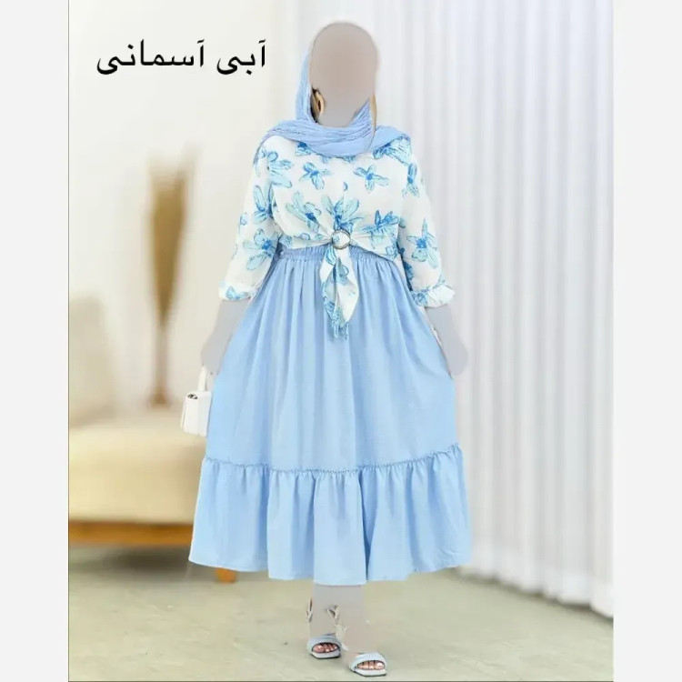ست شومیز و دامن گلدار زنانه جنس لنین و بوگاتی فری سایز تا 46