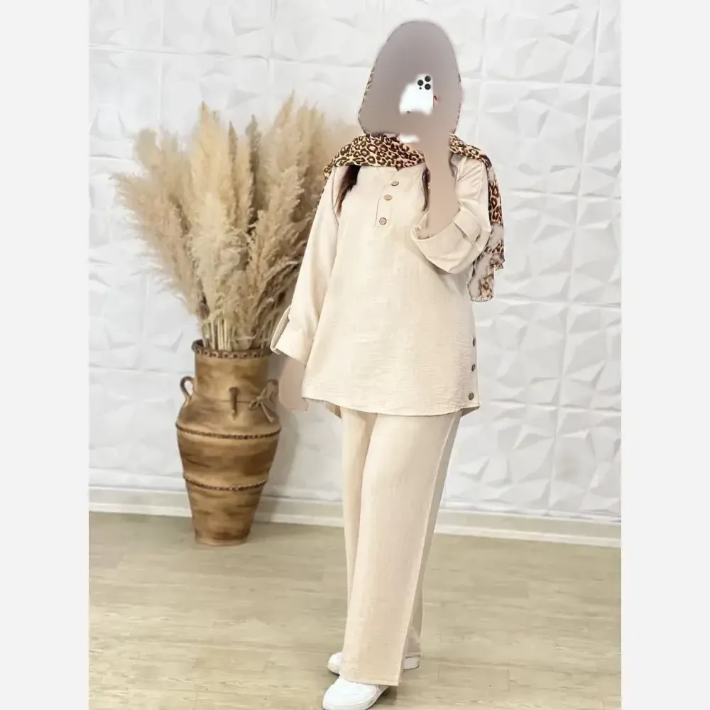 ست شومیز و شلوار زنانه مدل ساناز جنس شانتون صوفیا فری سایز