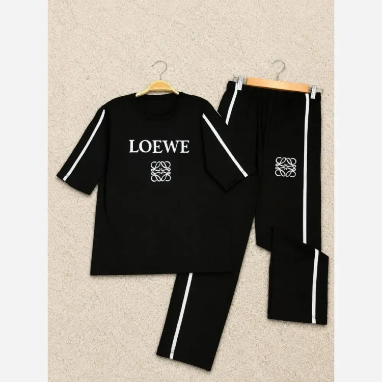 ست تیشرت و شلوار زنانه مدل loewe جنس ویسکوز پنبه فول کش فری سایز 36 تا 46