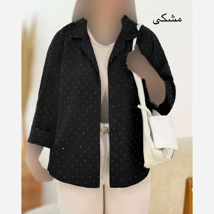 شومیز زنانه نگین دار مشکی جنس شانتون فری سایز 36 تا 46