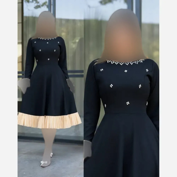 پیراهن مجلسی زنانه مدل دانیلا جنس دالقیچ تور و نگیندار رنگ مشکی قد 115