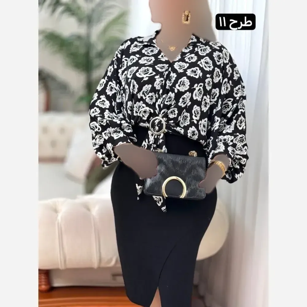 شومیز زنانه مدل لیلا جنس الیزه فری سایز 38 تا 48 آستین کیمونو