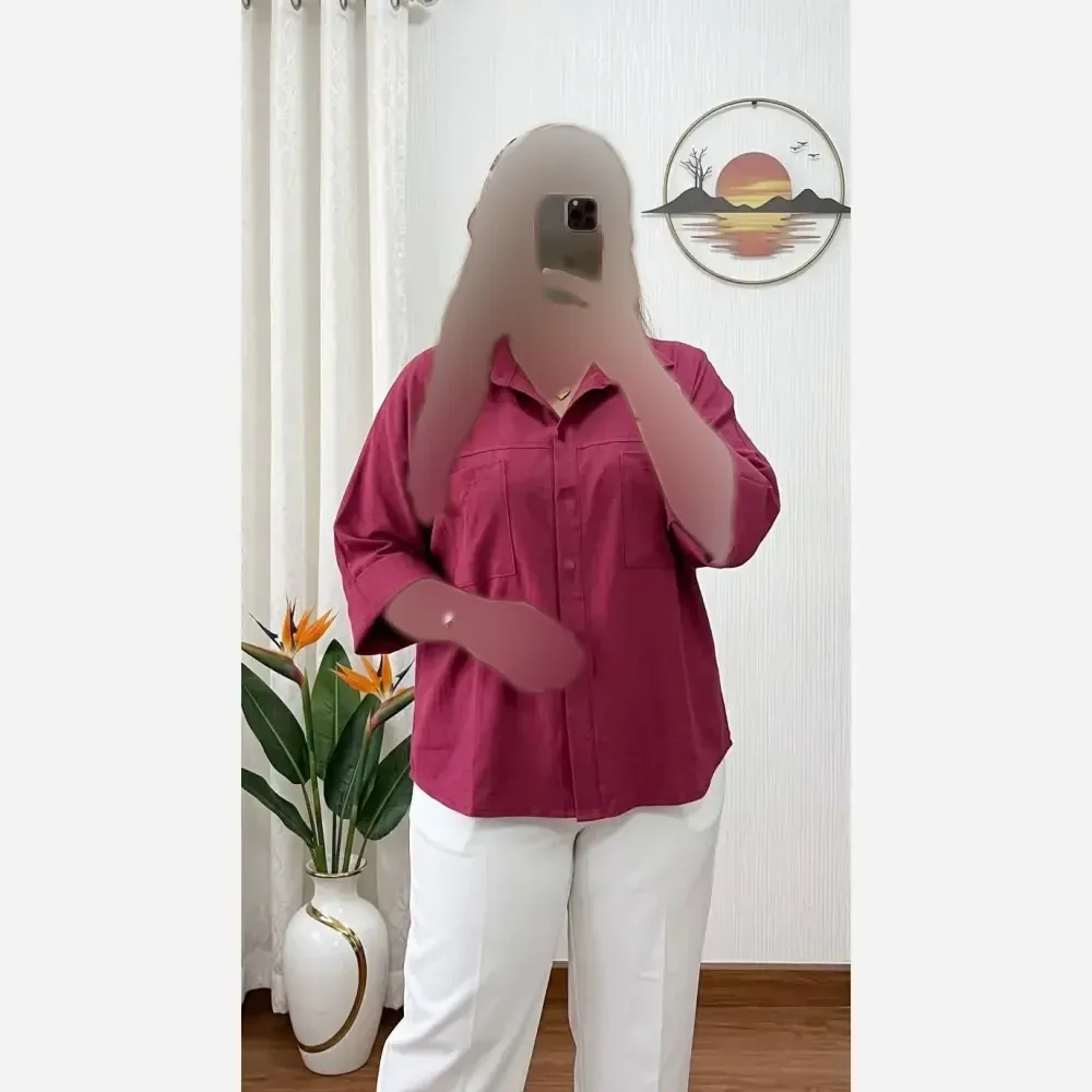شومیز باکسی زنانه جنس لینن و داکرون فری سایز مناسب 38 تا 46 (2)