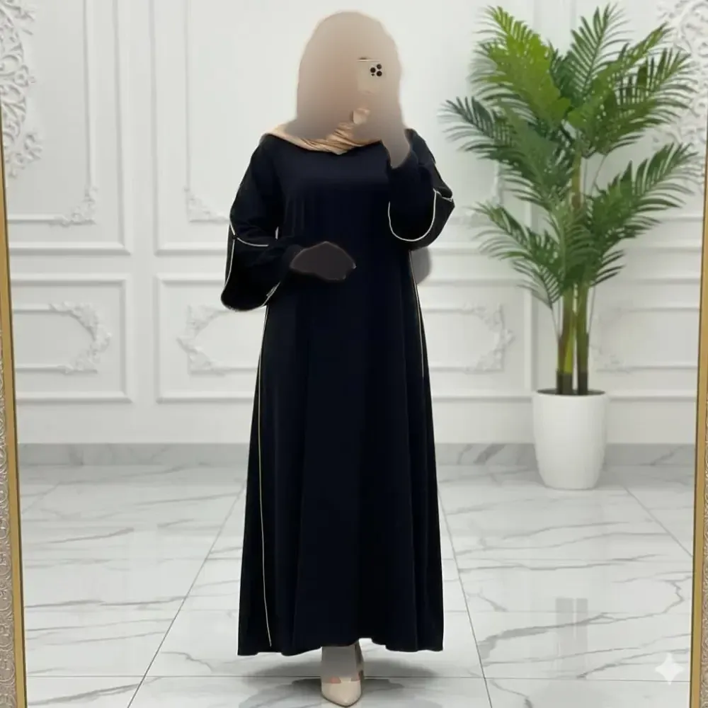 عبای زنانه مدل ستاره جنس الیزه رنگ مشکی قد 140
