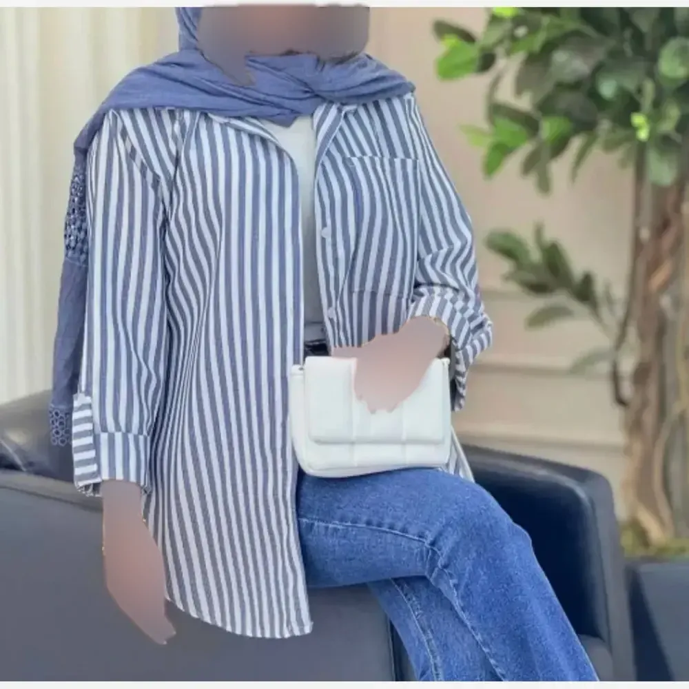 شومیز زنانه لنین راه راه آستین پاگن دار جیب دار تابستانه