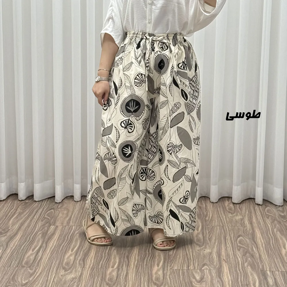 دامن شلواری لنین زنانه فری سایز مناسب تا سایز 50 کد P1793