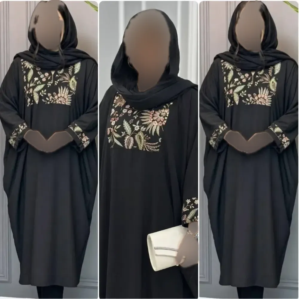 مانتو عبایی زنانه مدل ماهرخ جنس الیزه با خرجکار سوزن دوزی شده سایز 38 تا 50