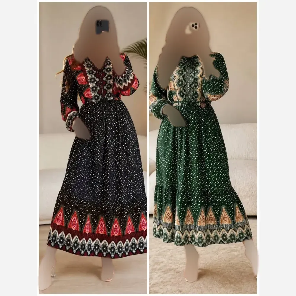 پیراهن زنانه طرح طاووس جنس بوگاتی فری سایز با کمربند متصل