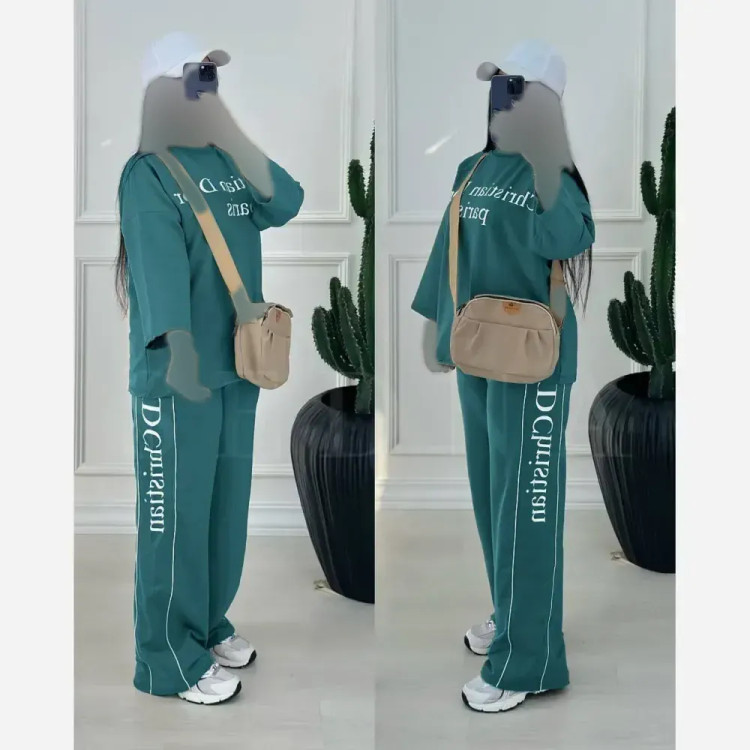 ست تیشرت و شلوار زنانه طرح کریستین دیور جنس پنبه گلکسی فری سایز 38 تا 46