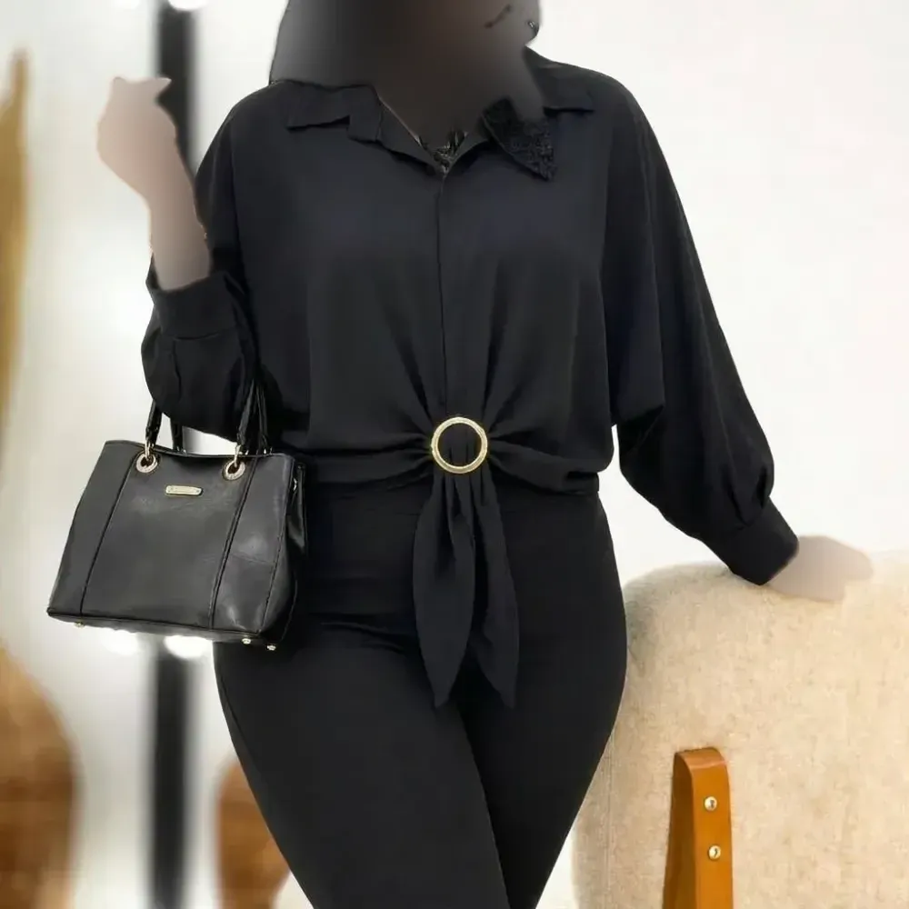 شومیز مجلسی زنانه مدل رزا جنس الیزه رنگ مشکی سایز فری 38 تا 46