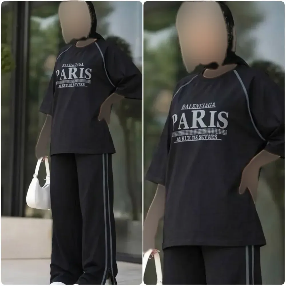 ست شومیز و شلوار زنانه مدل paris جنس شانتون کبریتی رنگ مشکی فری سایز 38 تا 46
