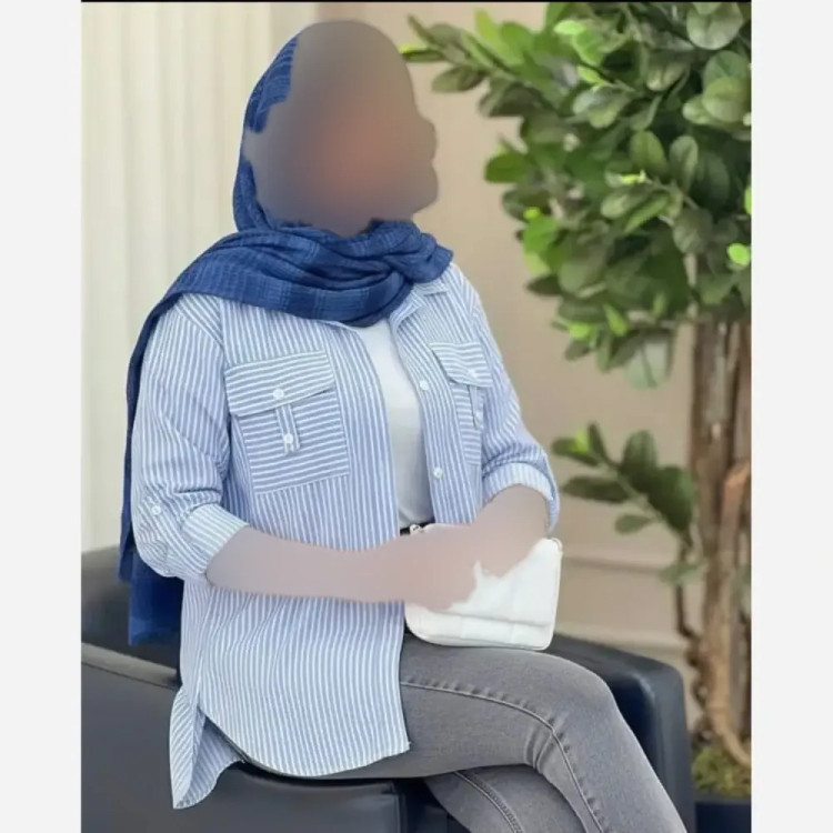 شومیز لنین زنانه مدل جیب صلیبی فری سایز رنگ آبی و طوسی