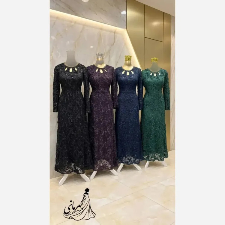 لباس مجلسی زنانه مدل تارا دانتل برتلی سنگدوزی شده کاپدار قد 155 سایزبندی 40 تا 50