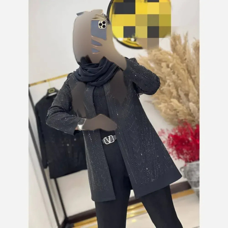 کت مجلسی زنانه مدل رها جنس کرپ مازراتی نگین دار مشکی