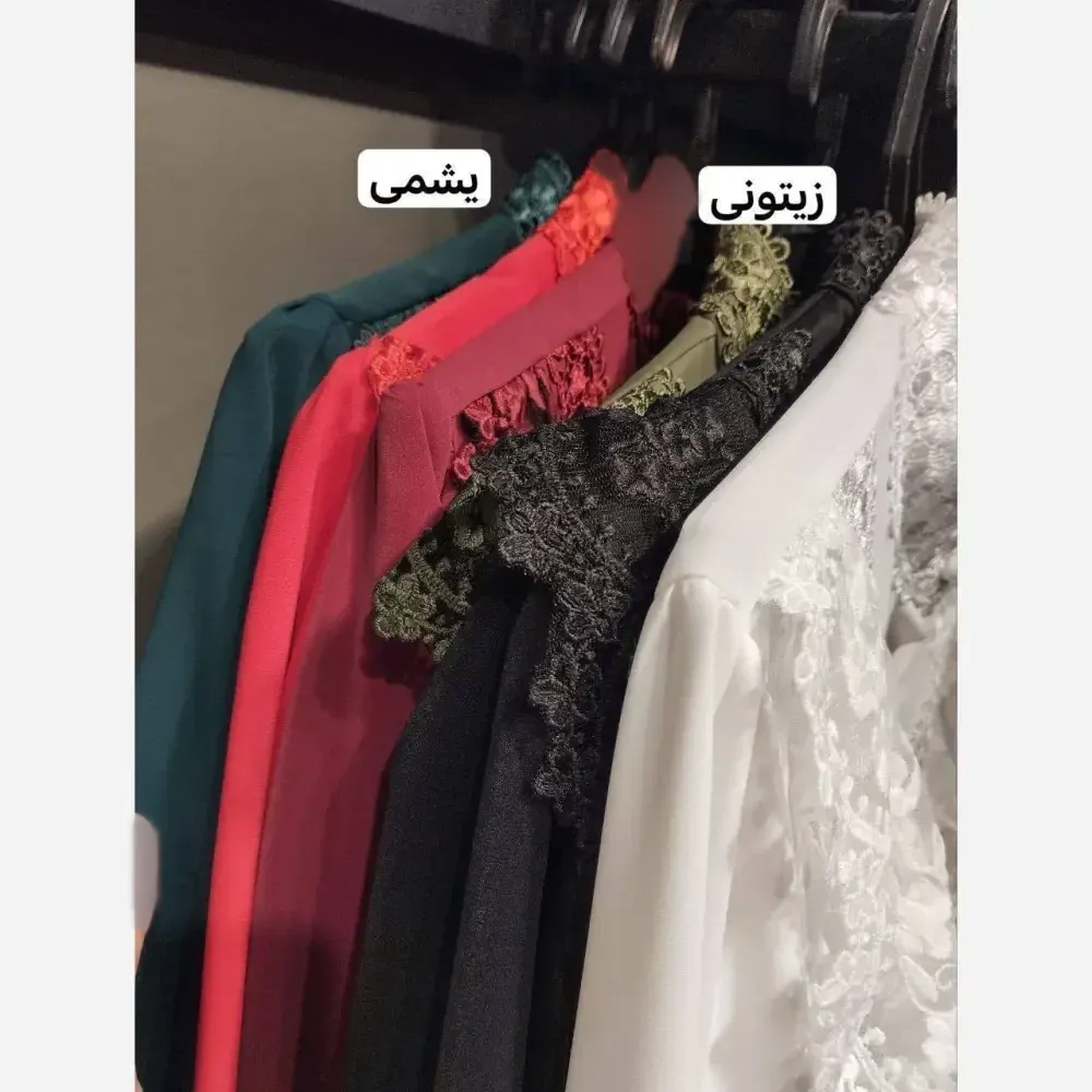 شومیز مجلسی زنانه مزون دوز جنس الیزه با خرج کار گیپور ترک سایز 40 تا 52