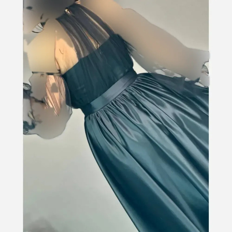 پیراهن مجلسی زنانه مدل شایسته جنس ساتن آمریکایی و تور دامن پرچین