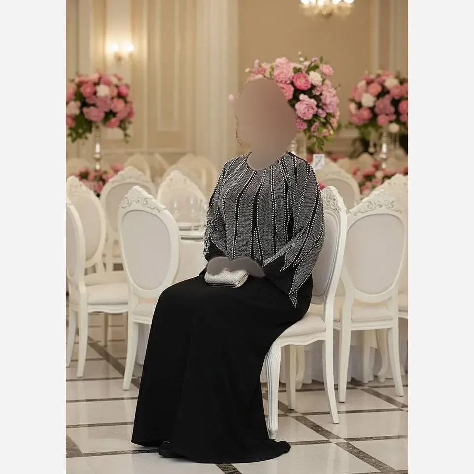 پیراهن ماکسی مجلسی زنانه مدل نازنین جنس کرپ دالقیچ رنگ مشکی