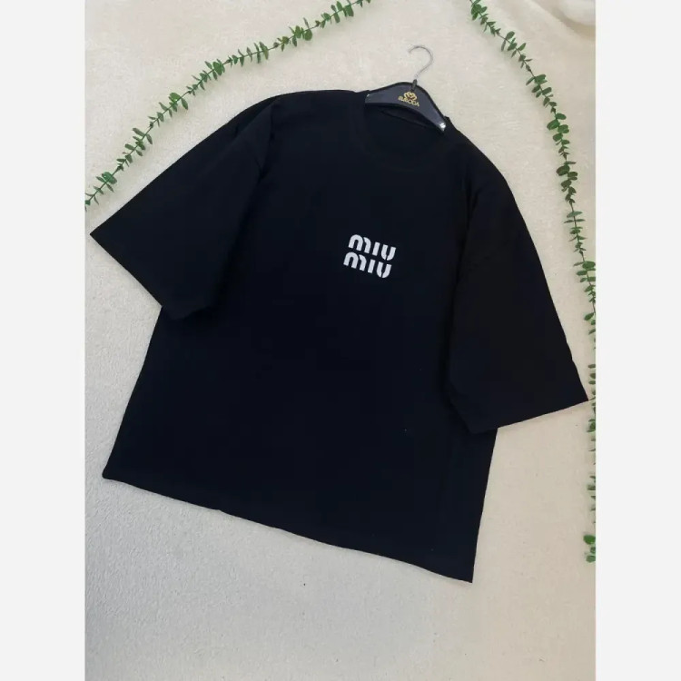 تیشرت باکسی زنانه طرح MIU MIU جنس سوپر پنبه فری سایز (2)