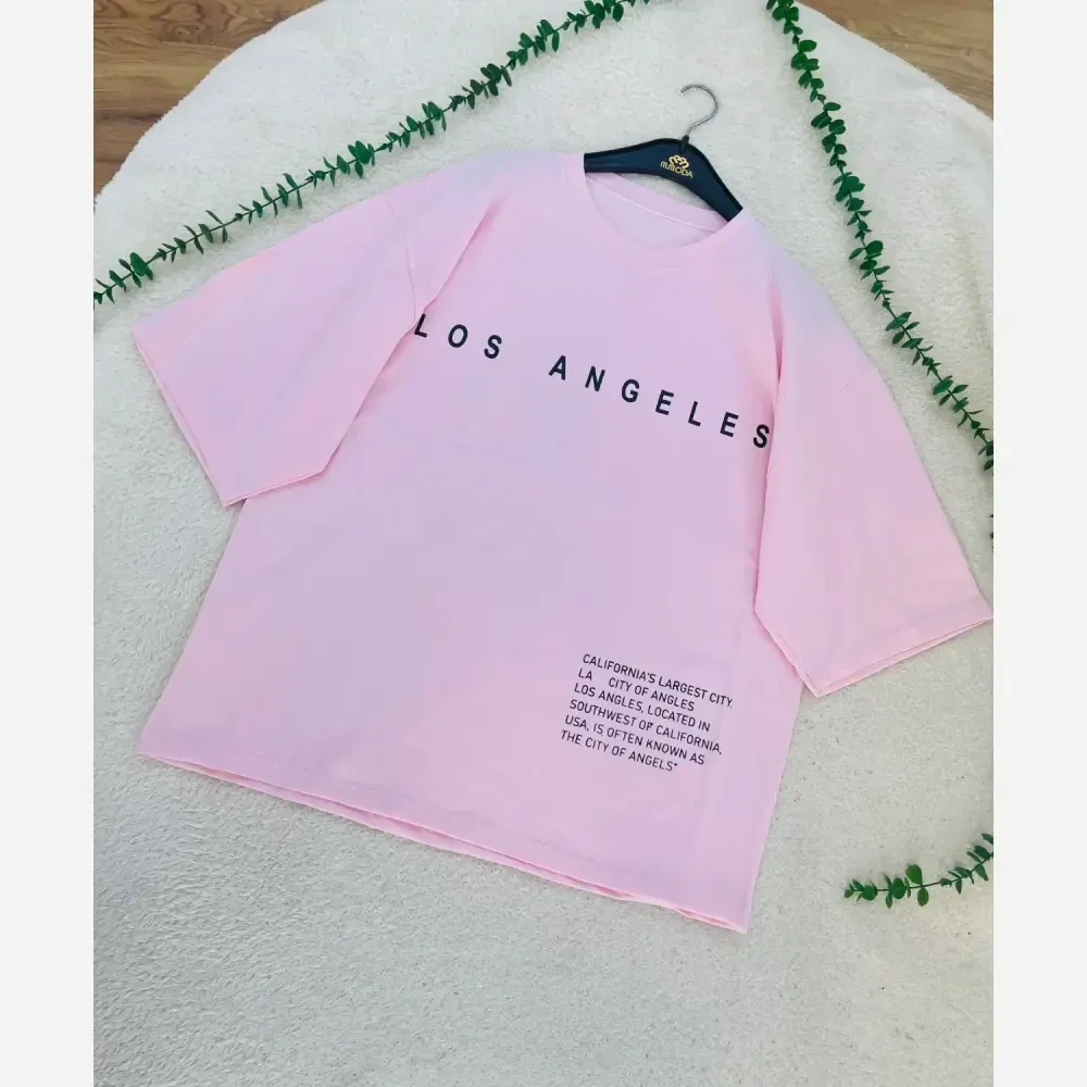 تیشرت باکسی زنانه طرح LOS ANGELES جنس سوپر پنبه فری سایز