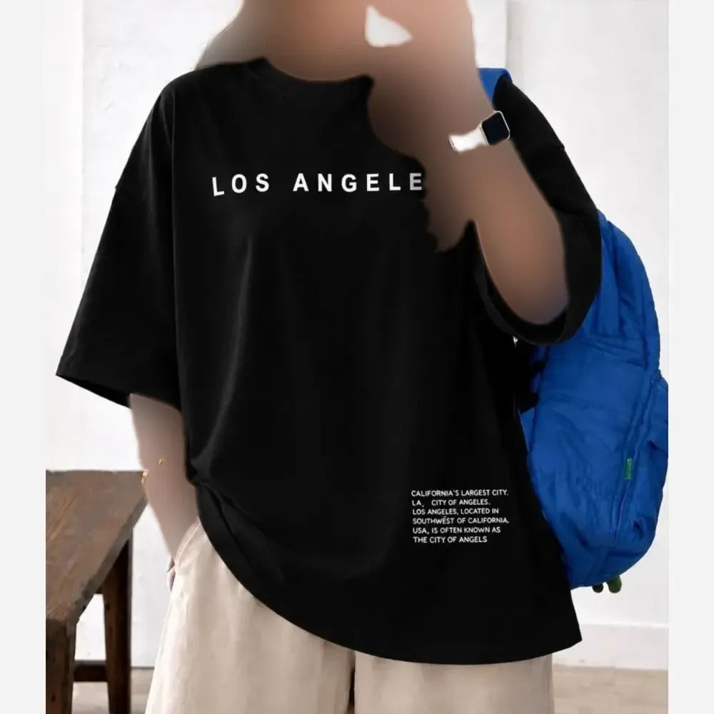 تیشرت باکسی زنانه طرح LOS ANGELES جنس سوپر پنبه فری سایز