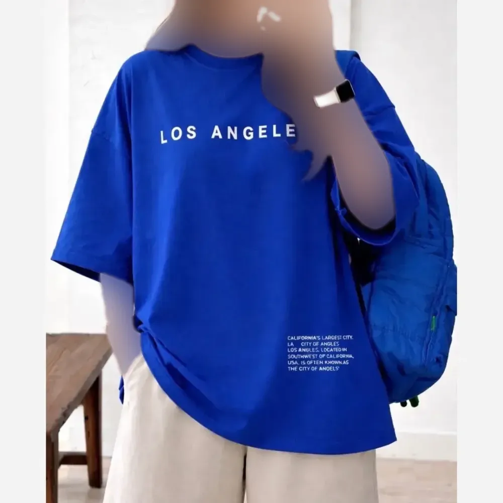 تیشرت باکسی زنانه طرح LOS ANGELES جنس سوپر پنبه فری سایز