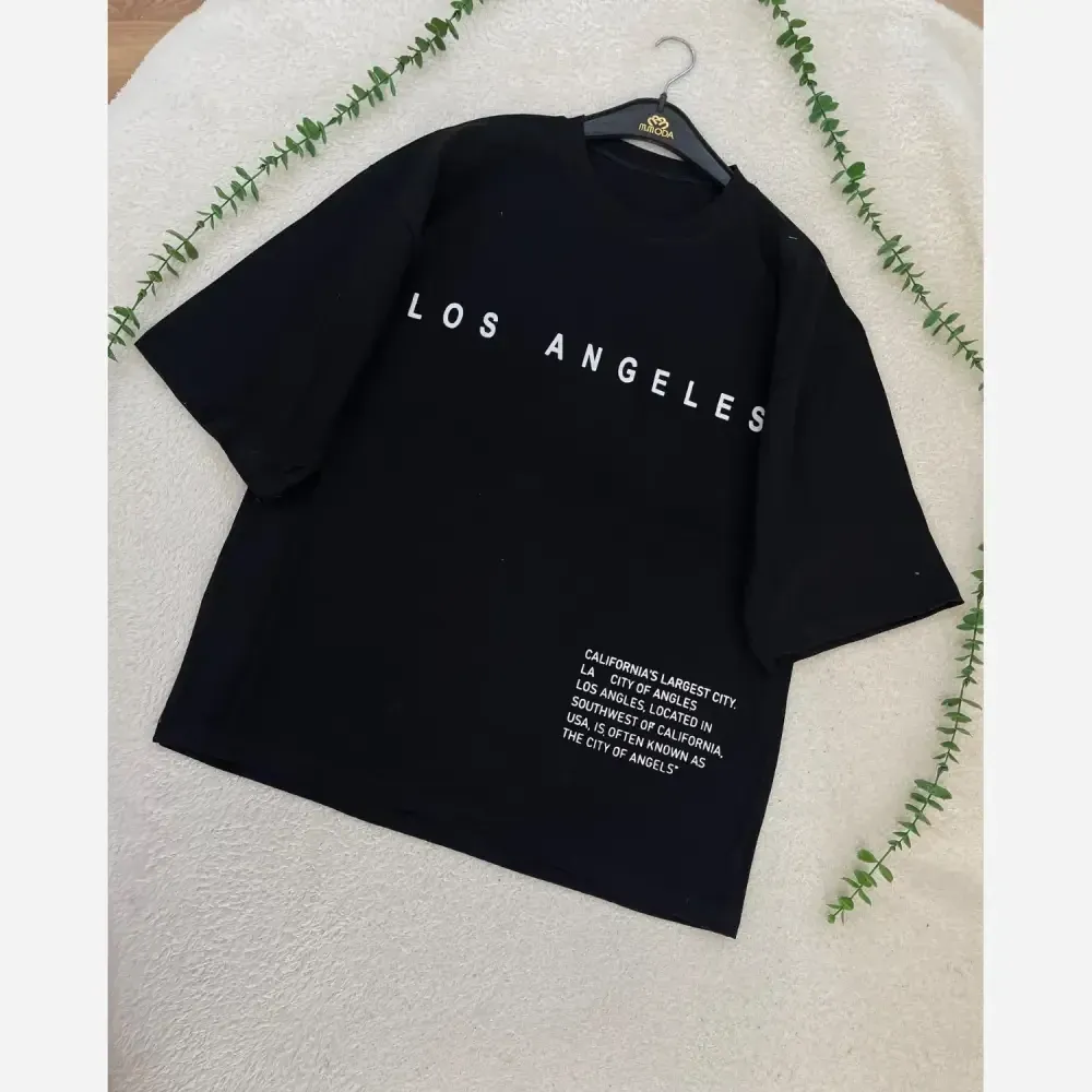 تیشرت باکسی زنانه طرح LOS ANGELES جنس سوپر پنبه فری سایز