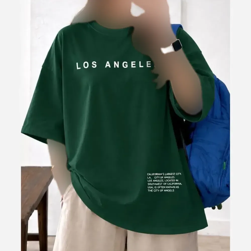 تیشرت باکسی زنانه طرح LOS ANGELES جنس سوپر پنبه فری سایز