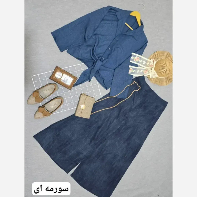 ست مانتو شلوار زنانه مدل ستاره جنس شانتون فری سایز تا 46 رنگ مشکی و کرمی
