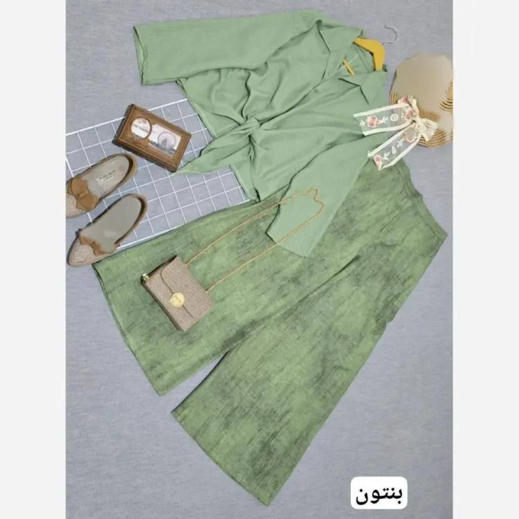 ست مانتو شلوار زنانه مدل ستاره جنس شانتون فری سایز تا 46 رنگ مشکی و کرمی