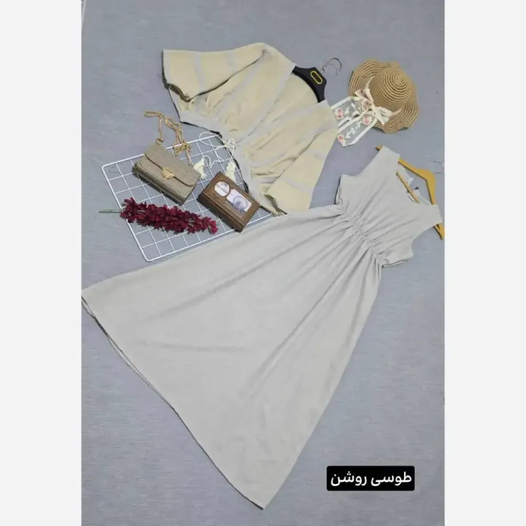 ست کت و سارافون زنانه مدل حدیث جنس شانتون و حصیری فری سایز تا 48