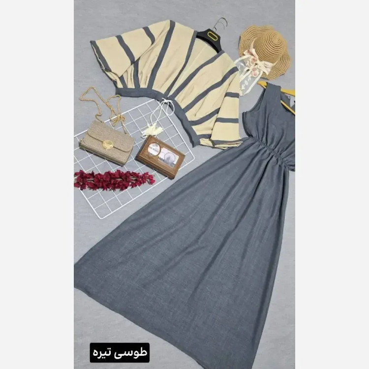 ست کت و سارافون زنانه مدل حدیث جنس شانتون و حصیری فری سایز تا 48