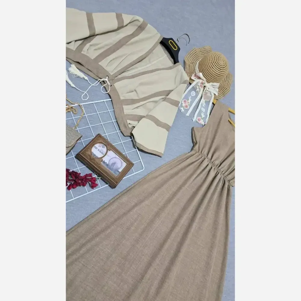 ست کت و سارافون زنانه مدل حدیث جنس شانتون و حصیری فری سایز تا 48