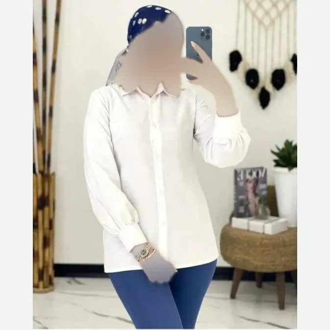 شومیز زنانه سفید جنس تترون فری سایز تا 46 (2)