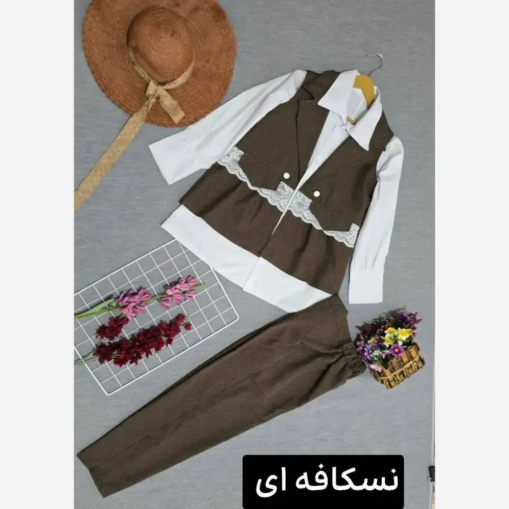 ست سه تیکه زنانه مدل بهیمن جنس تترون و دیپلمات فری سایز تا 46