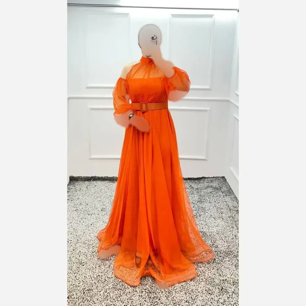 پیراهن ماکسی زنانه مجلسی تور با خرجکار نواردبی قد 152 با کمربند