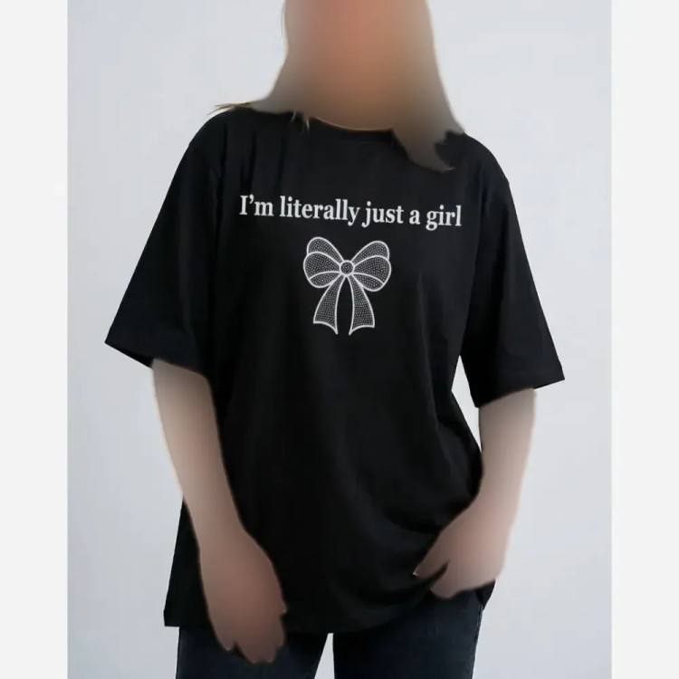تیشرت لانگ زنانه طرح just a girl مشکی نخ پنبه نگیندار سایز فری 38 تا 48