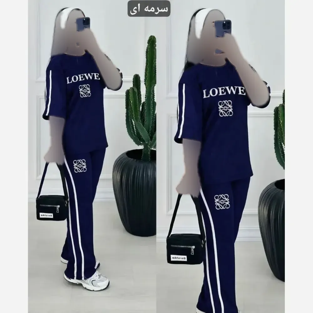 ست تیشرت و شلوار زنانه طرح LOEWE جنس سوپر اسپان فول کش سایز فری 36 تا 48