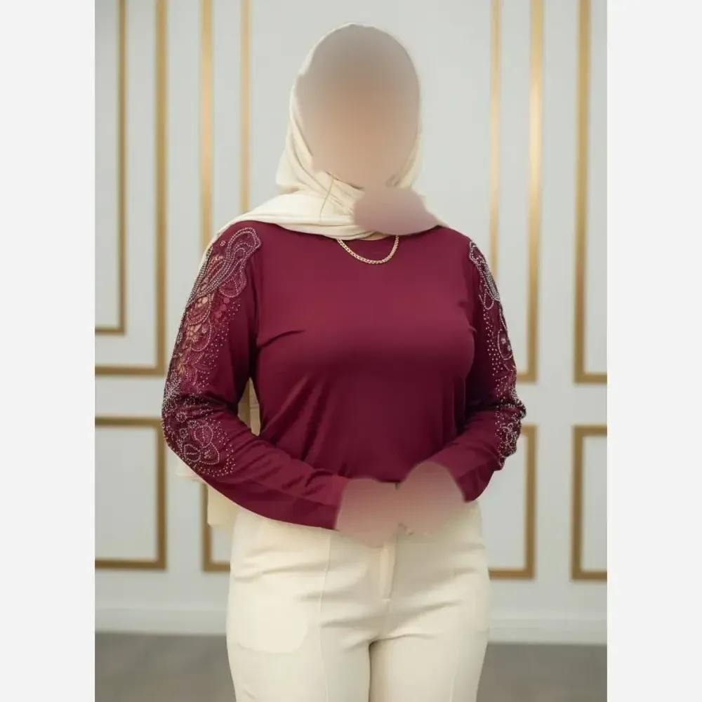 شومیز مجلسی گیپوری نگین دار مدل سوگل جنس ویسکوز فری سایز 40 تا 50