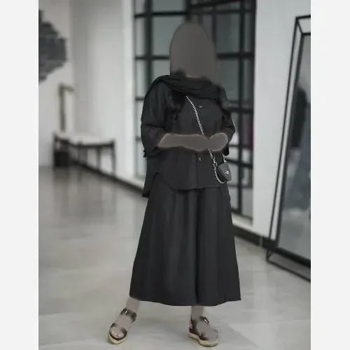 ست شومیز و دامن شلواری زنانه مدل ژینوس رنگ مشکی فری سایز