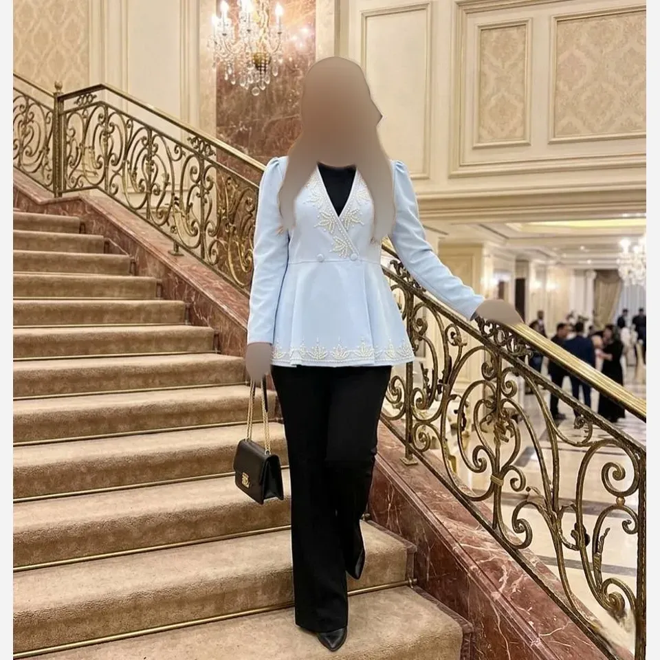 کت مجلسی زنانه مدل کامیشا بیگ سایز جنس سوپر مازراتی با خرجکار نگین و مروارید