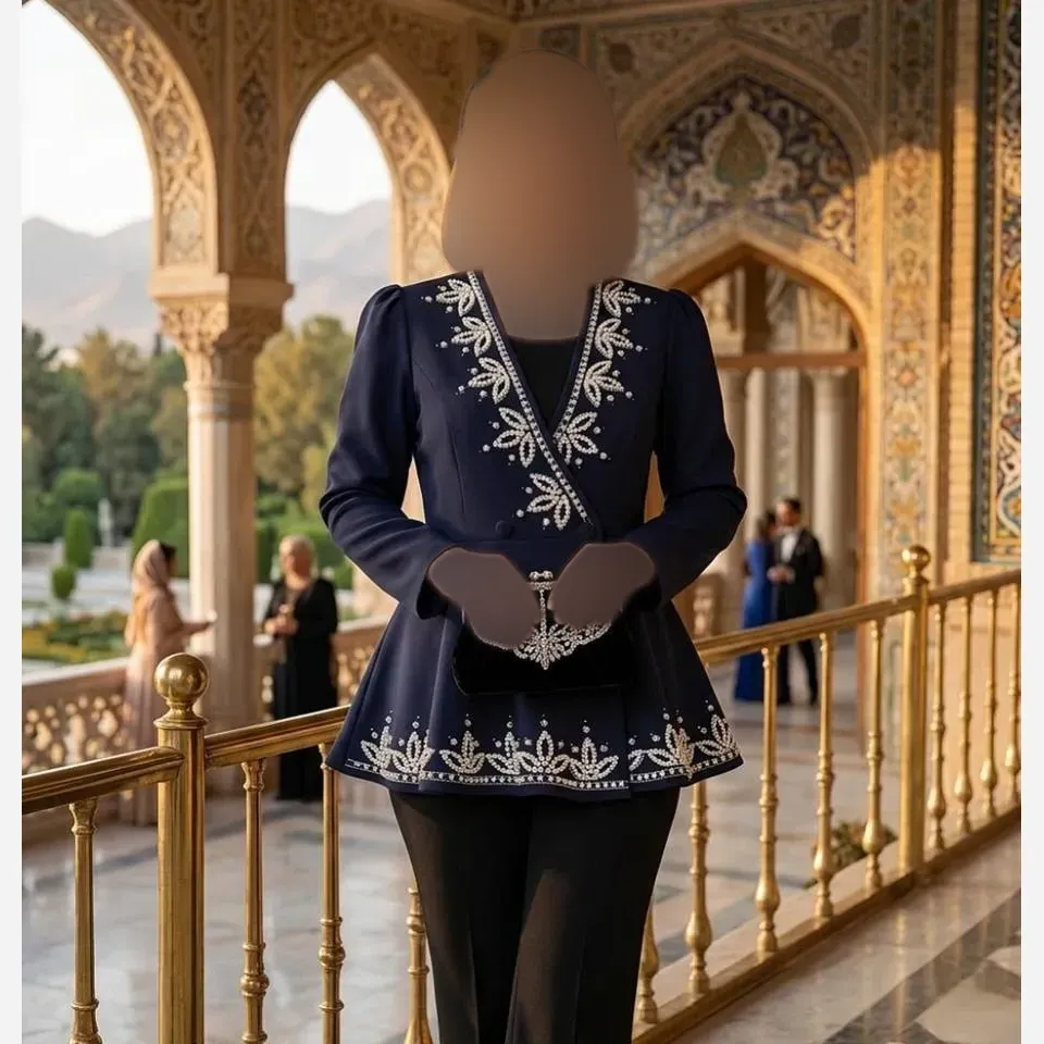کت مجلسی زنانه مدل کامیشا بیگ سایز جنس سوپر مازراتی با خرجکار نگین و مروارید