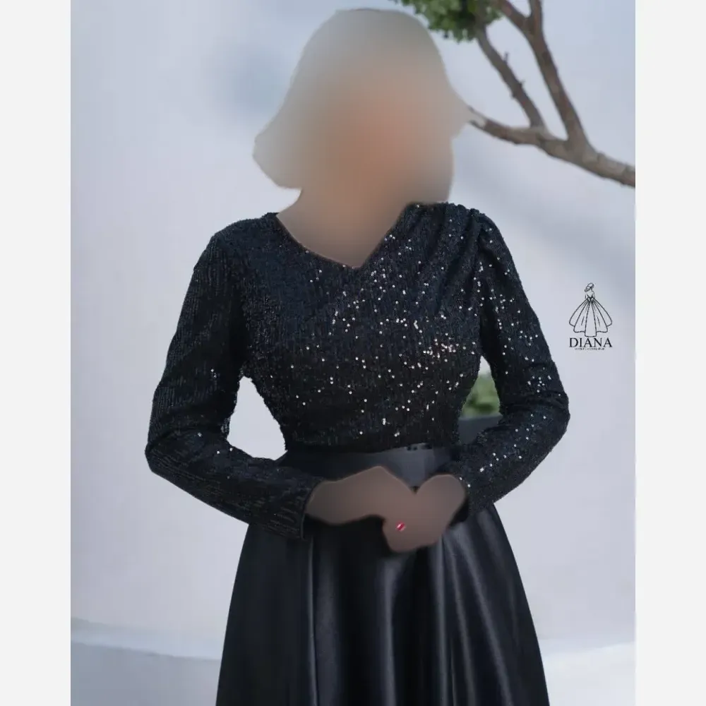 پیراهن ماکسی مجلسی زنانه مدل کاتیا جنس پولک زارا و ساتن آمریکایی رنگ مشکی