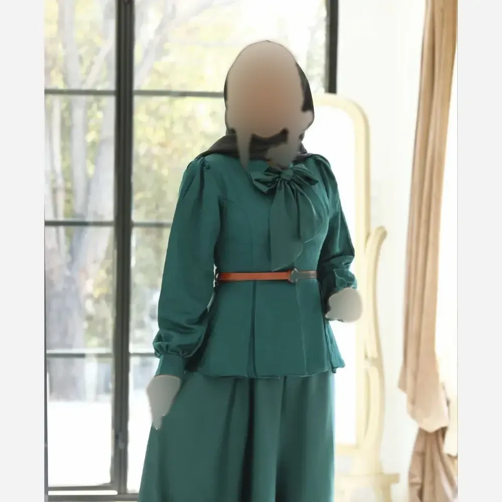 ست کت و دامن 4 تیکه زنانه مدل ژینوس جنس کتان لمه و ساتن LX