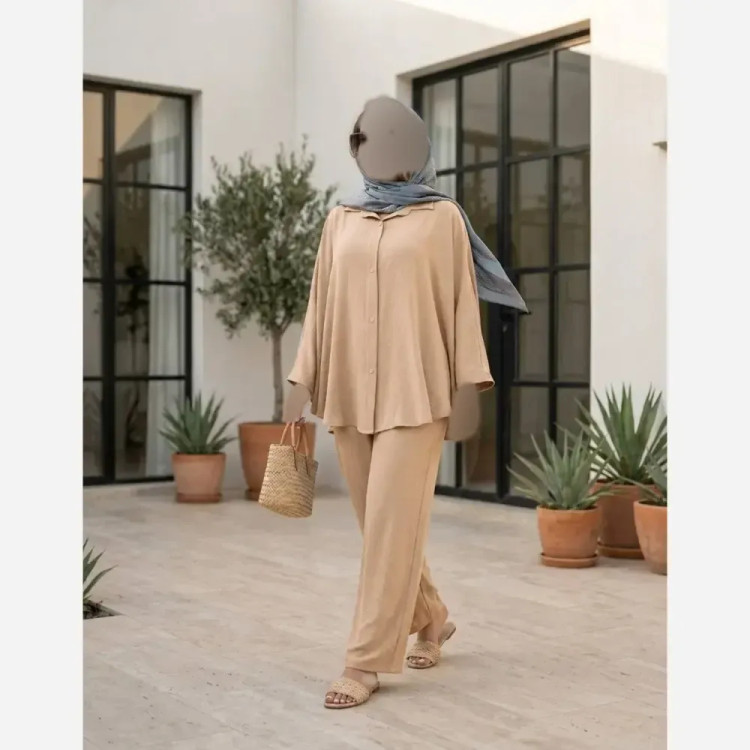 ست مانتو و شلوار ابروبادی زنانه مدل ساتین کد 4802 سایز بزرگ