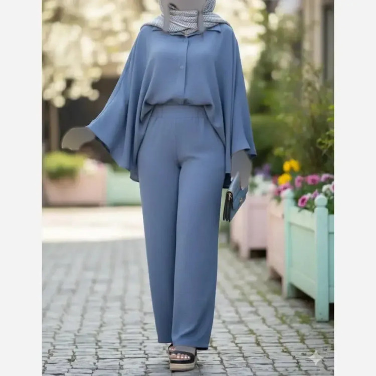 ست مانتو و شلوار ابروبادی زنانه مدل ساتین کد 4802 سایز بزرگ
