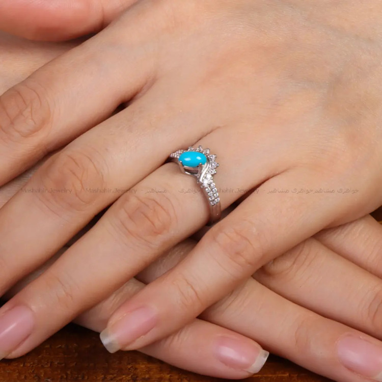 انگشتر فیروزه عجمی زنانه کد 34130