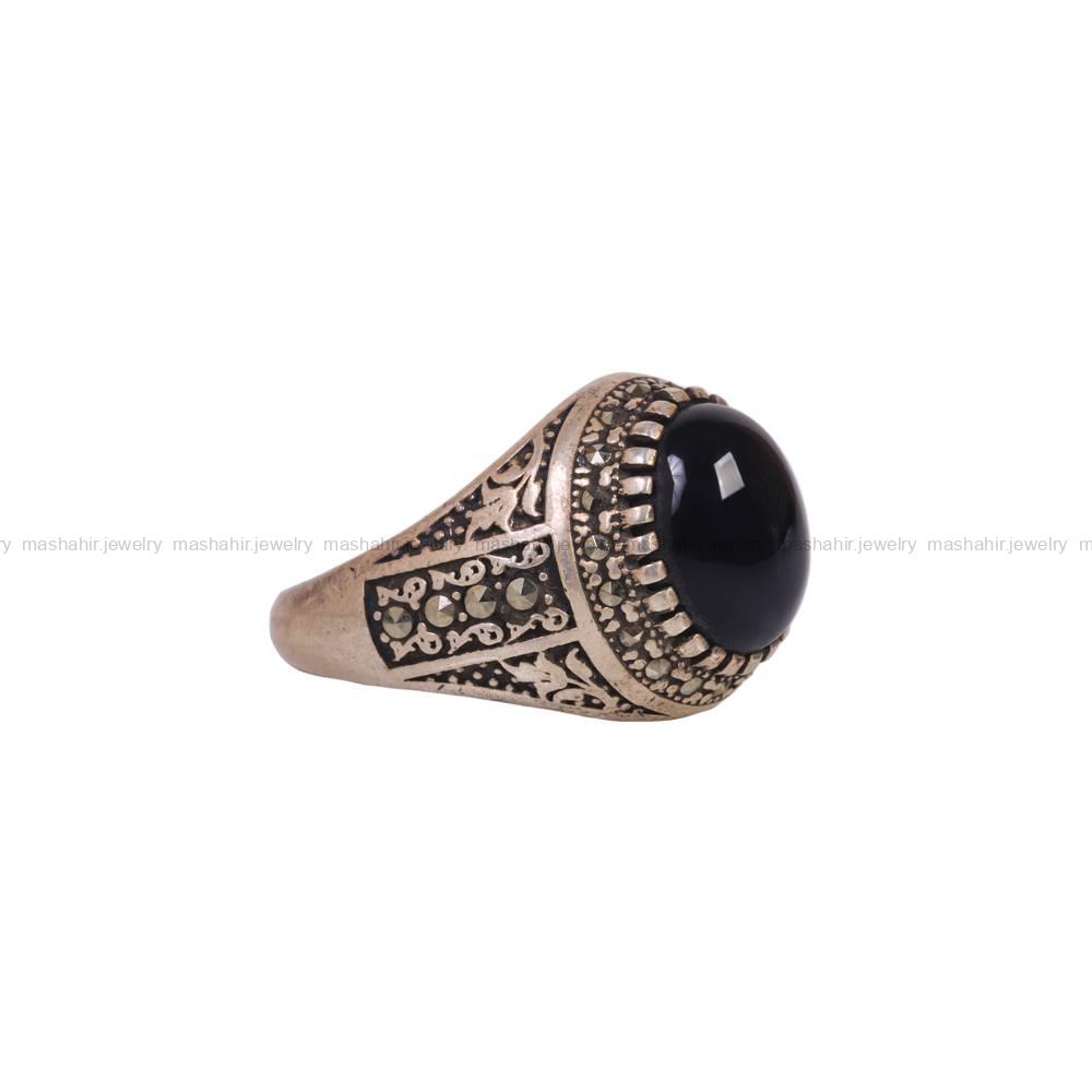 انگشتر عقیق مشکی مردانه کد 6252