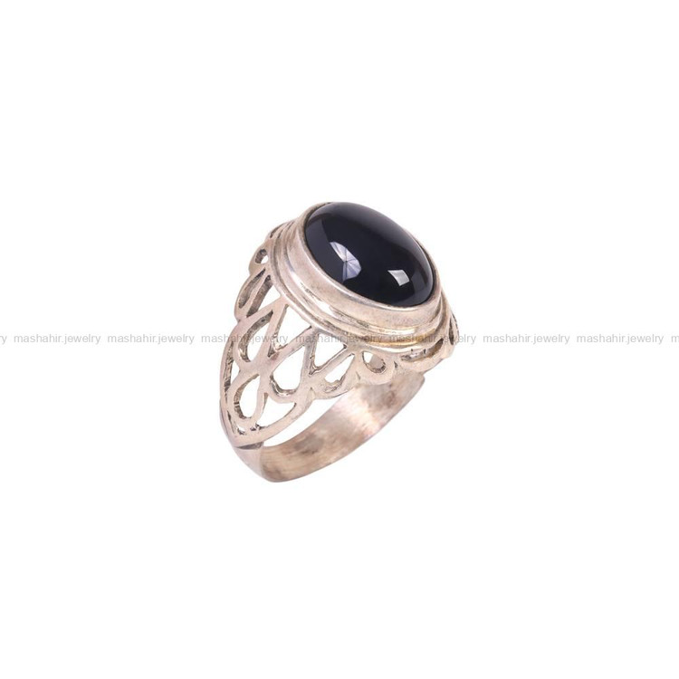 انگشتر عقیق مشکی مردانه کد 6265