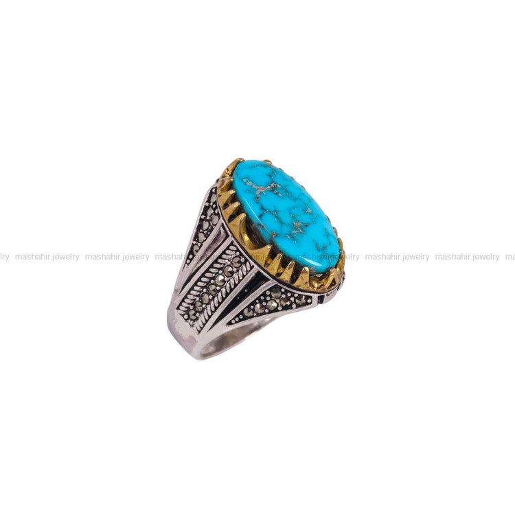 انگشتر فیروزه شجری مردانه کد 6495